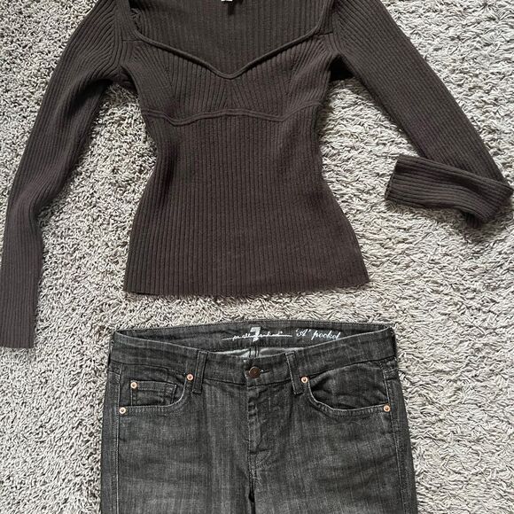 EUC 7-for-all-mankind Women's Brown and Grey Jeans - Picture 4 of 14